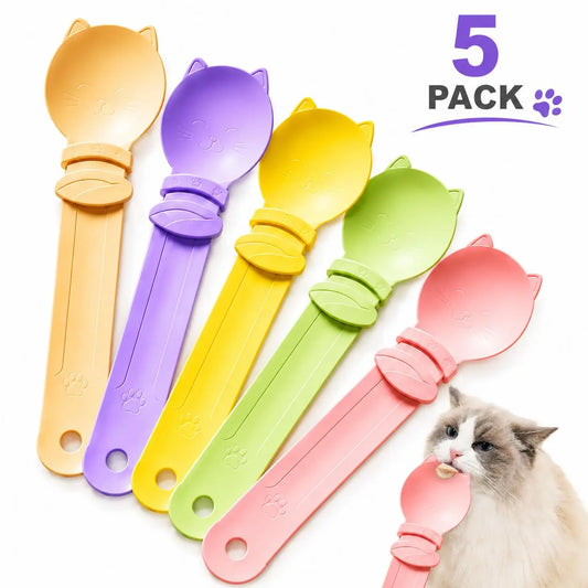 5-Pack Handheld Treat Squeeze Spoons - Mess-Free Wet Food Dispenser, Indoor Puree Tube Feeding Tool, Extra Long Handle for Easy Storage, All Seasons Home Supply Cat Accessory