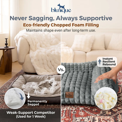 Blunique 3D Diamond Pet Couch Bed, Furniture-Style Faux Rabbit Fur Mini Sofa with Sturdy 3-Sided Bolsters, Non-Slip Base and Removable Washable Cover
