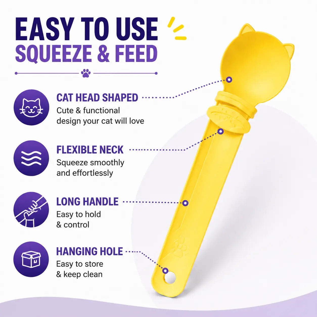 5-Pack Handheld Treat Squeeze Spoons - Mess-Free Wet Food Dispenser, Indoor Puree Tube Feeding Tool, Extra Long Handle for Easy Storage, All Seasons Home Supply Cat Accessory