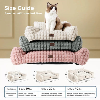 Blunique 3D Diamond Pet Couch Bed, Furniture-Style Faux Rabbit Fur Mini Sofa with Sturdy 3-Sided Bolsters, Non-Slip Base and Removable Washable Cover