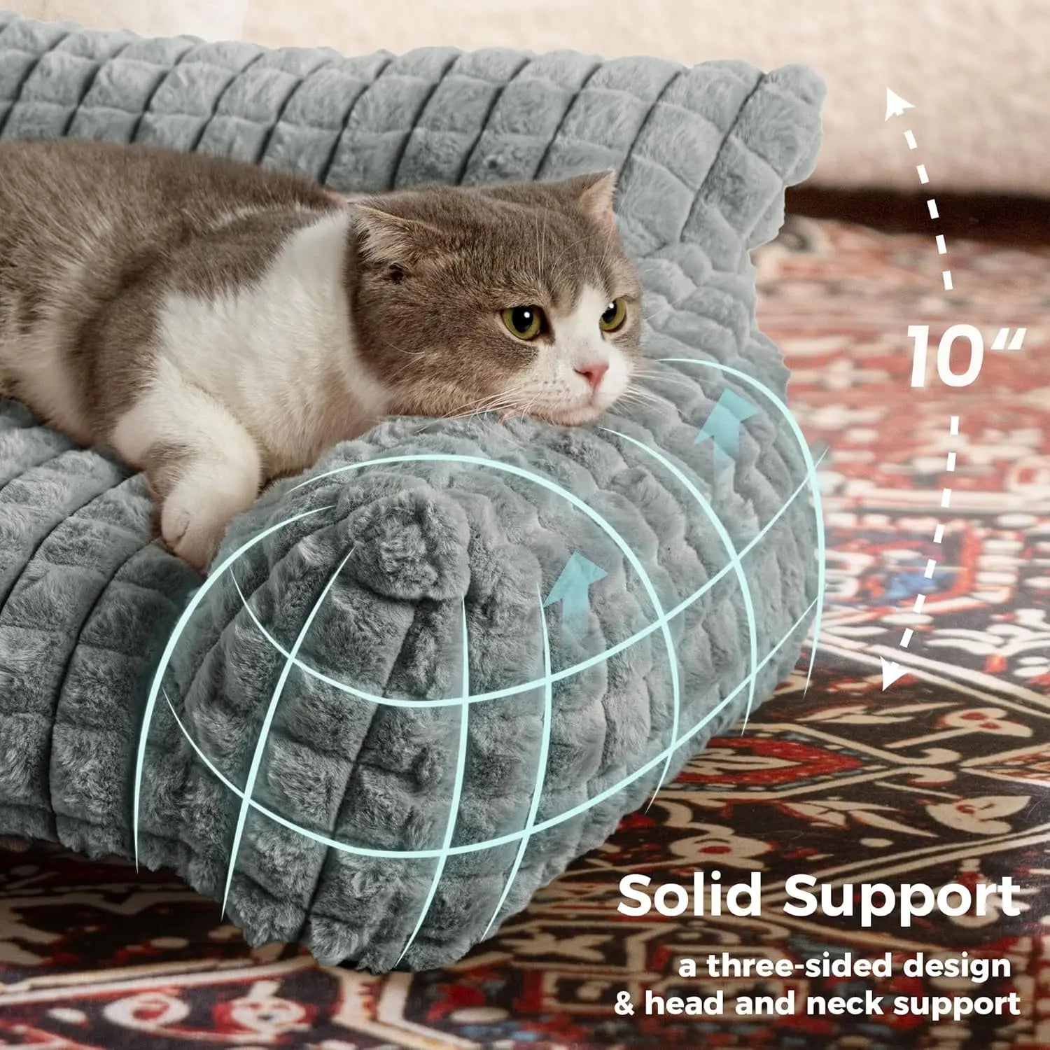 Blunique 3D Diamond Pet Couch Bed, Furniture-Style Faux Rabbit Fur Mini Sofa with Sturdy 3-Sided Bolsters, Non-Slip Base and Removable Washable Cover