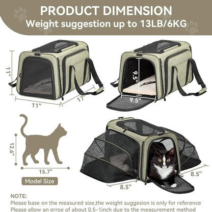 Petsfit Expandable Small Cat Carriers Dog Carrier, Airline Approved Soft-Sided Portable Washable Pet Travel Carrier with Two Extension up to 9LB