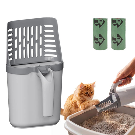 Portable Cat Litter Scooper with Leak-Resistant and Odor-Blocking Design, Large Capacity with Baffle