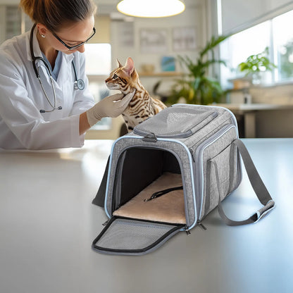 Petsfit Expandable Small Cat Carriers Dog Carrier, Airline Approved Soft-Sided Portable Washable Pet Travel Carrier with Two Extension up to 9LB