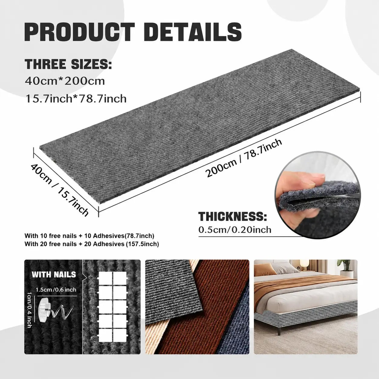 Pipidodo 15.7" x 78.7" Cat Scratch Couch Protector Mat - Self-Adhesive Furniture Guard and Climbing Scratcher for Indoor Cats