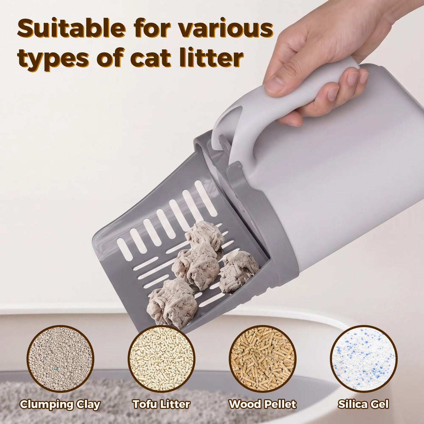 Portable Cat Litter Scooper with Leak-Resistant and Odor-Blocking Design, Large Capacity with Baffle