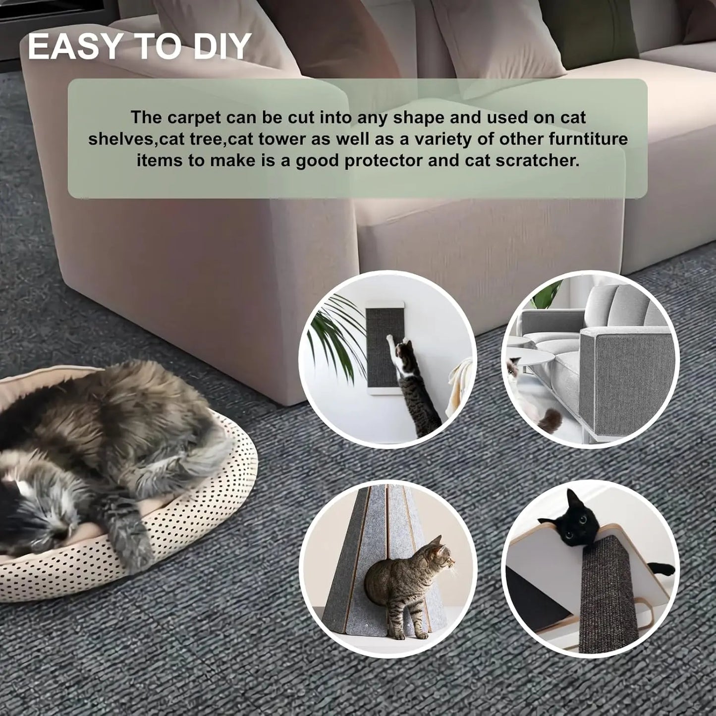 Pipidodo 15.7" x 78.7" Cat Scratch Couch Protector Mat - Self-Adhesive Furniture Guard and Climbing Scratcher for Indoor Cats